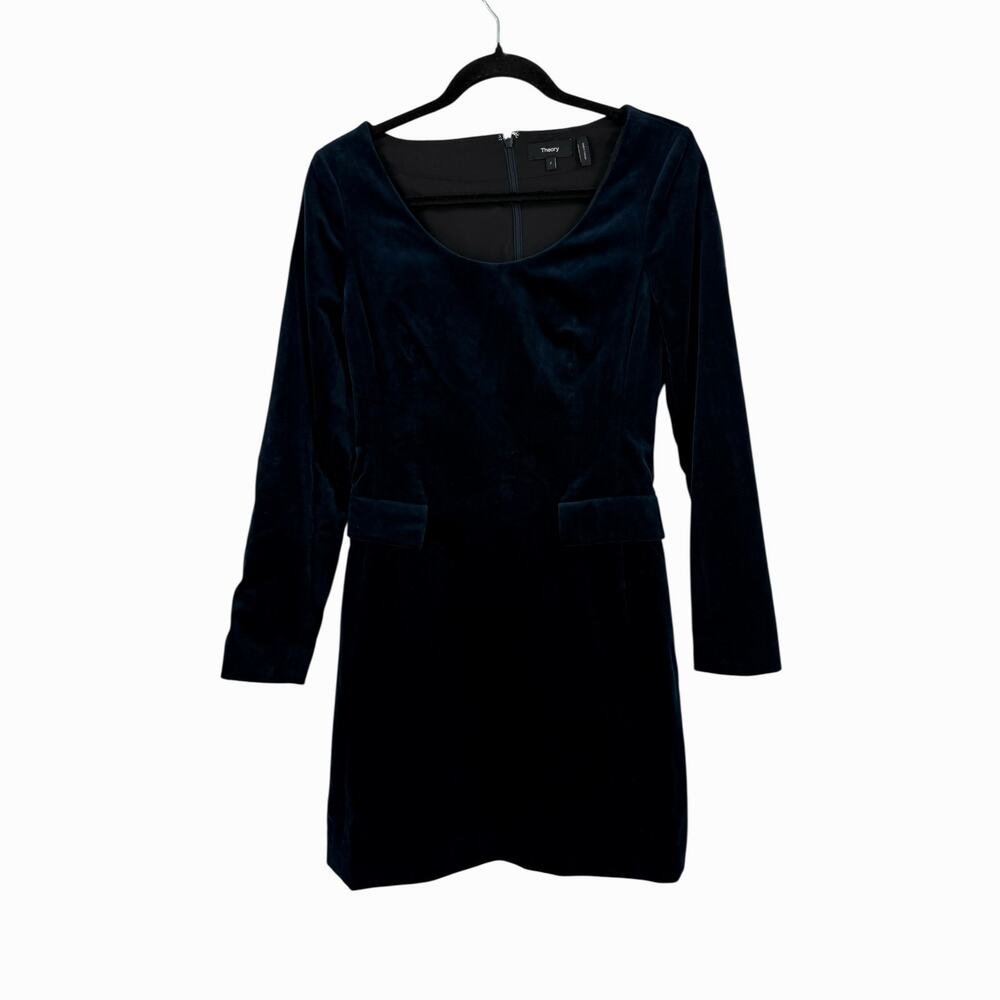 Theory Dress Velour shift long sleeve blue size 2